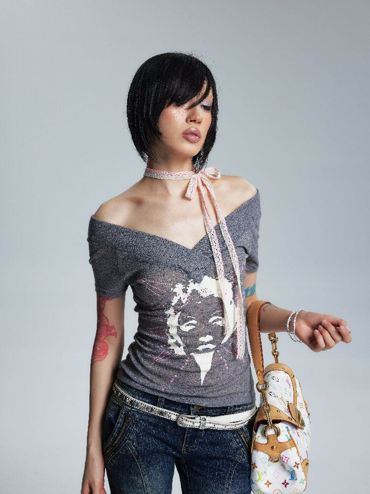 Thin Slim Large V Neck One Shoulder T【s0000017009】