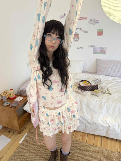 Cat Rose Print Cake Skirt Shorts【s0000017513】