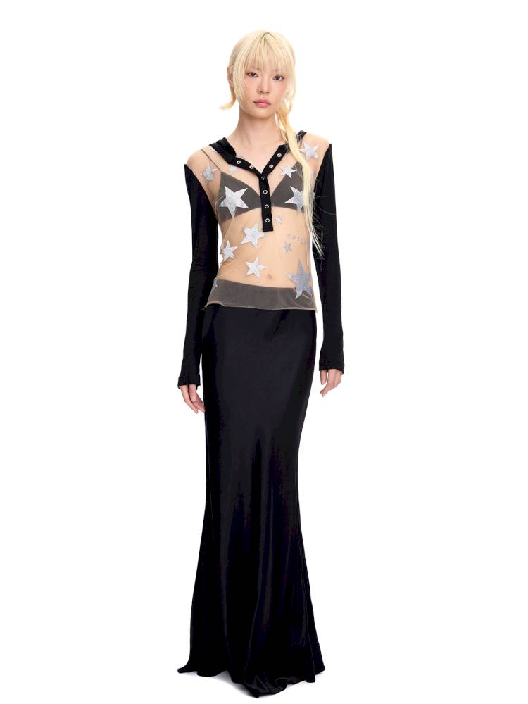 Mesh-Panel Long-Sleeve Top【s0000014416】