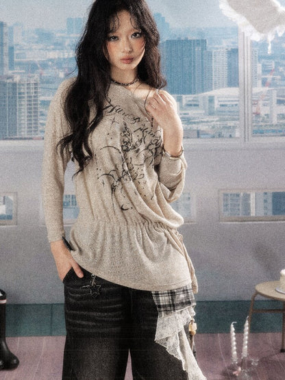 Print Drawstring Shoulder T-Shirt【s0000016273】