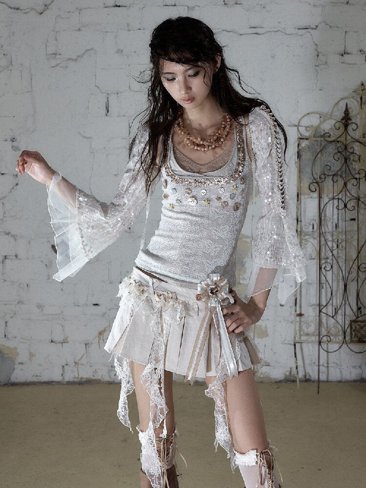 Baroque Lace Pleated Skirt Culottes【s0000016995】