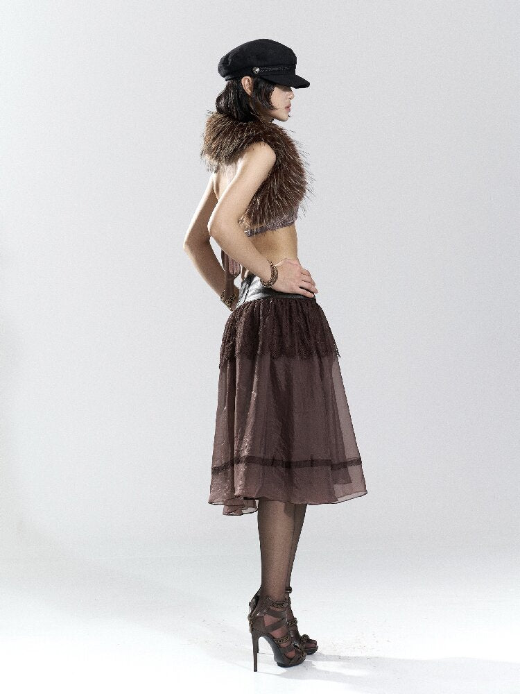 Vintage PU Leather Mesh Umbrella Skirt【s0000018474】