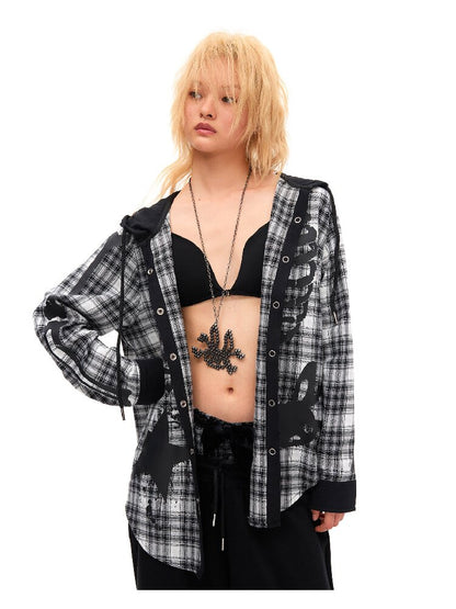 Demon Skeleton Print Hooded Shirt【s0000016054】