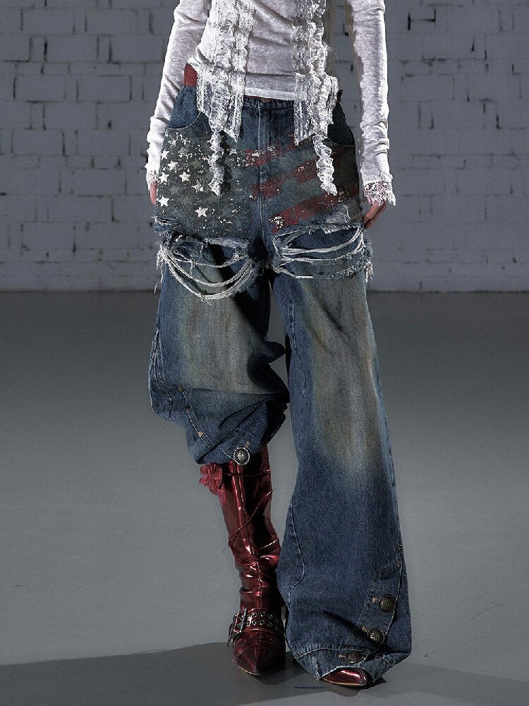 Nostalgic Print Fake Two Denim【s0000015931】