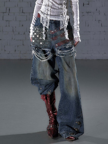 Nostalgic Print Fake Two Denim【s0000015931】