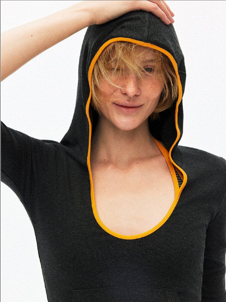 U-Neck Contrast Hooded Knit Top【s0000015918】