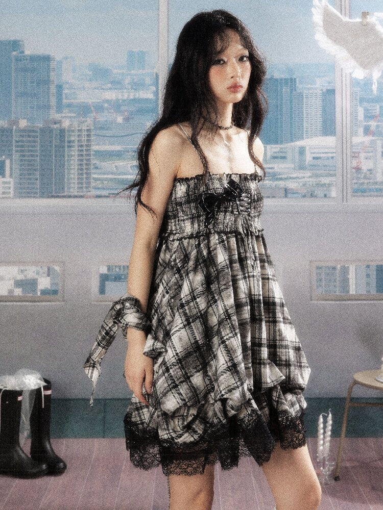 Lace Patchwork Plaid Sundress【s0000016277】