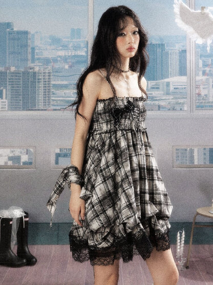 Lace Patchwork Plaid Sundress【s0000016277】