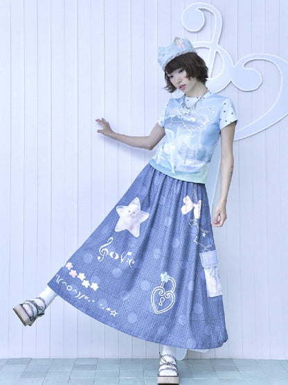 Faux Linen Polka Dot A-Line Skirt【s0000017131】