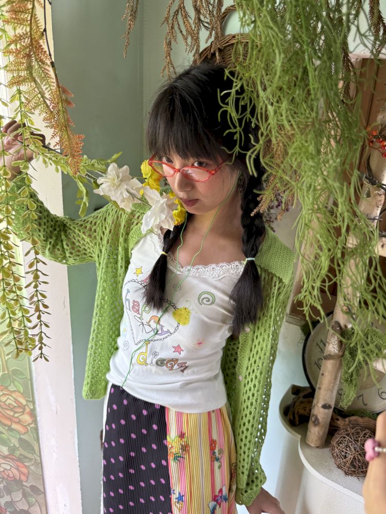 Colorful printed lace trim tank top【s0000012772】