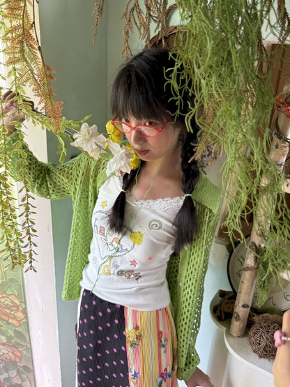 Colorful printed lace trim tank top【s0000012772】