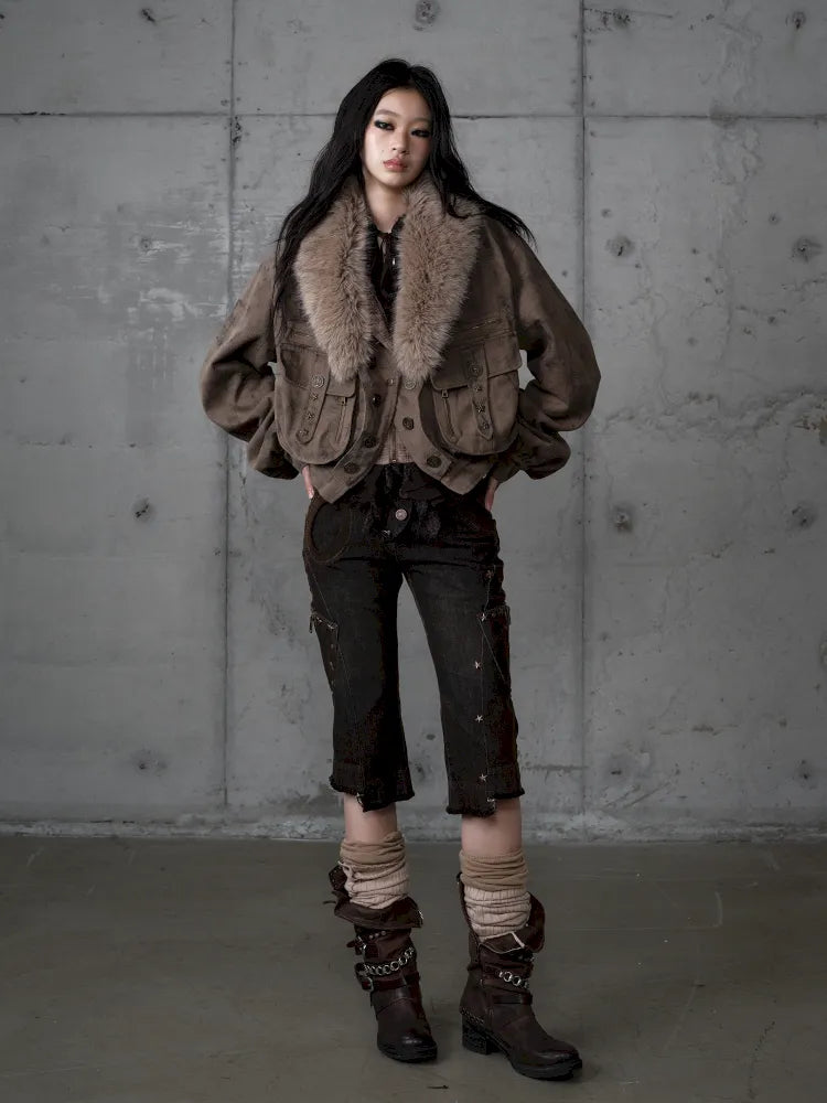 Plaid functional distressed dirty jacket【s0000014114】