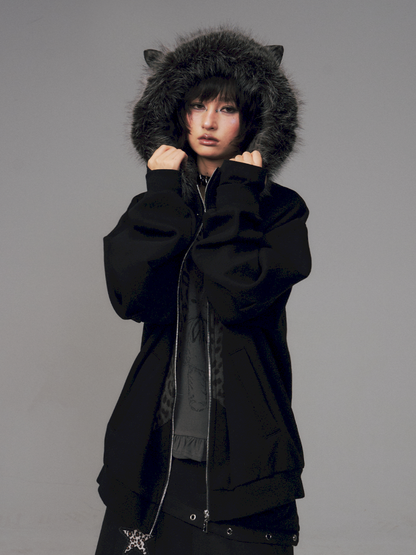 Cat Ears Leopard Print Fleece Hooded Jacket【s0000014708】