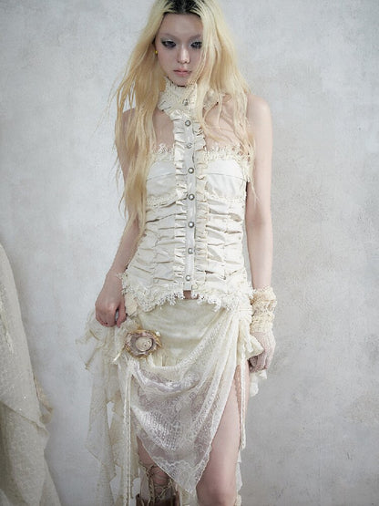 Baroque Lace Patchwork Halter Top【s0000017982】