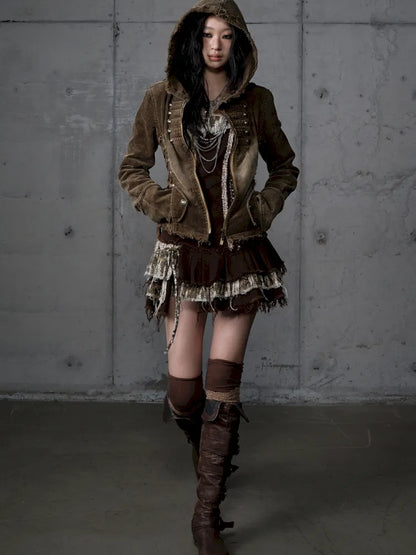 Corduroy Detachable Slim-Fit Hooded Jacket【s0000013952】