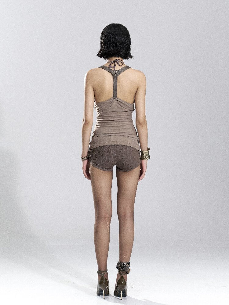 Pleated Embroidered Mesh Camisole Top【s0000018488】