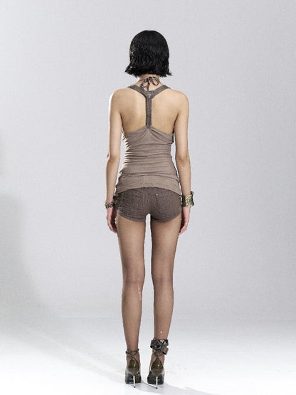 Pleated Embroidered Mesh Camisole Top【s0000018488】