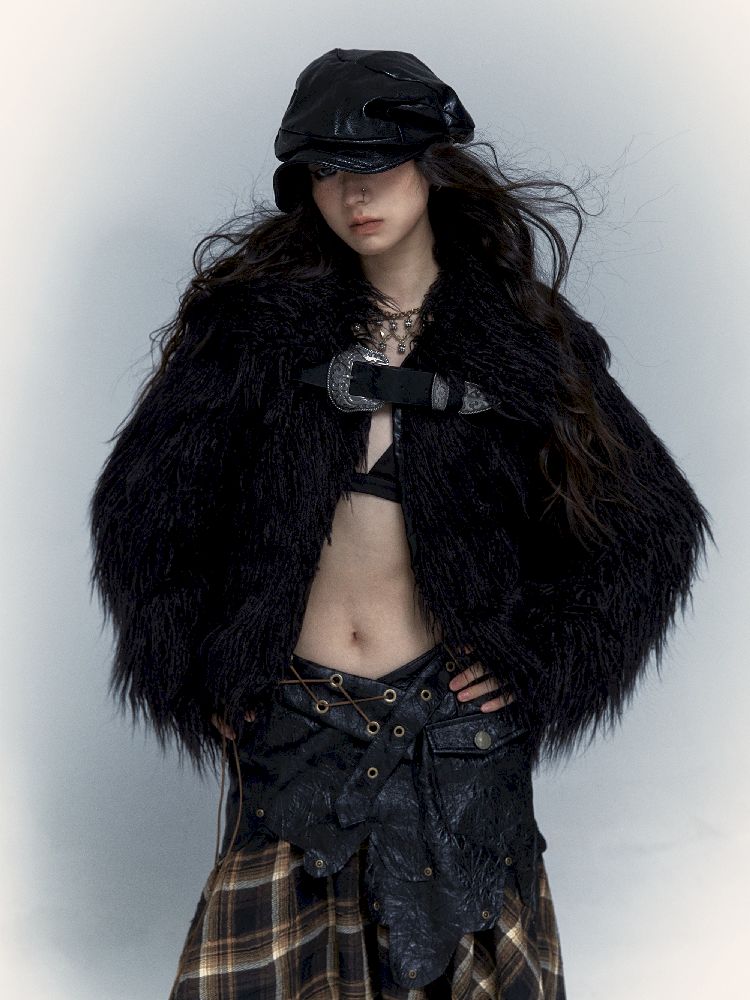 Light Rock Black Fur Coat 【s0000004678】