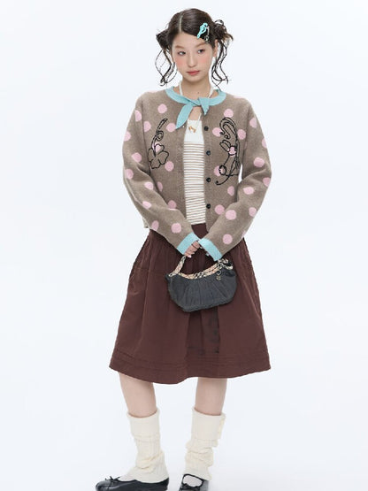 Contrasting Bow Polka Dot Sweater【s0000016382】