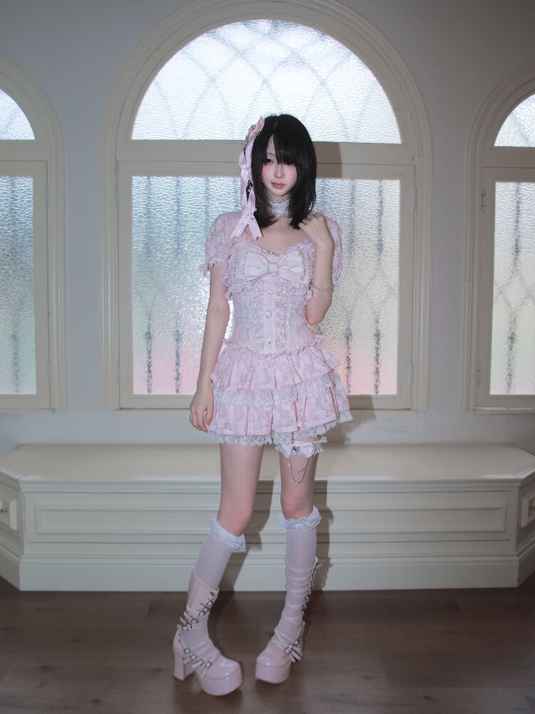 Heavy Craft Pearl Bow Cake Dress【s0000017522】