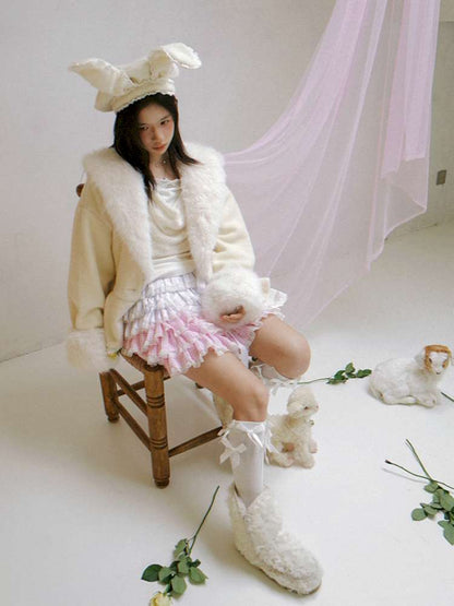 Pink Grid Gradient Lace Short Skirt【s0000014940】