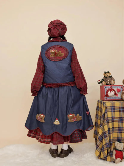 Teddy bear embroidered denim skirt【s0000014176】