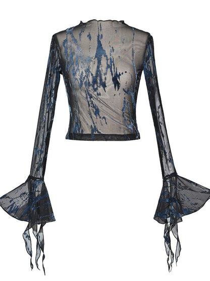 Butterfly Breast Plunge Mesh Bottom Shirt【s0000013506】