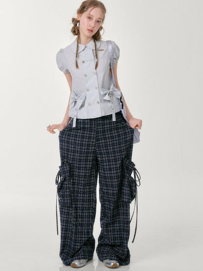 Plaid Pocket Wide Leg Slacks【s0000016607】