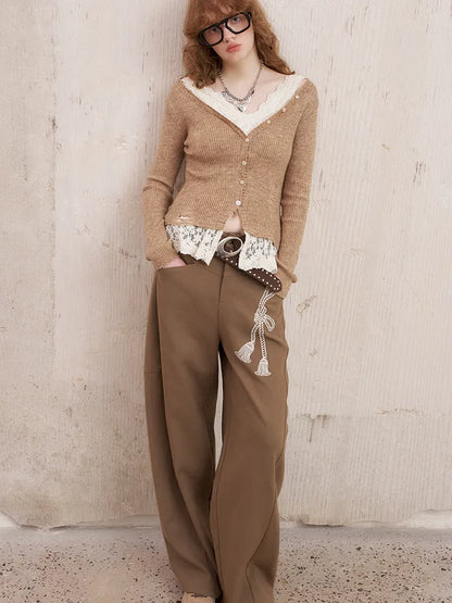 Loose-Knot Straight-Leg Wide-Leg Pants【s0000014046】
