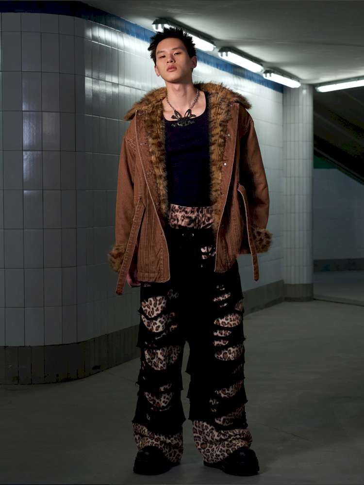 Leopard Print Paneled Denim Jacket【s0000014640】