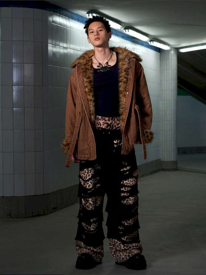 Leopard Print Paneled Denim Jacket【s0000014640】