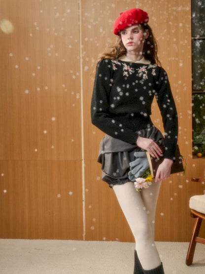 Wool Warm Hand-Embroidered Doll Collar Knit【s0000014893】