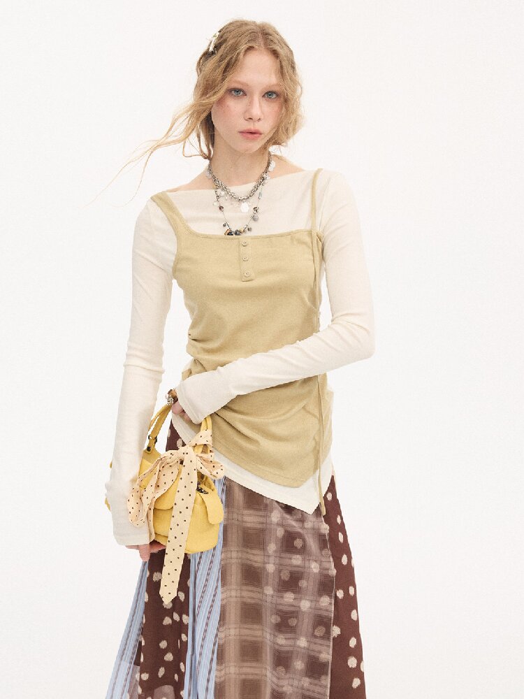 Tencel Wool Faux Two Piece Top【s0000015899】