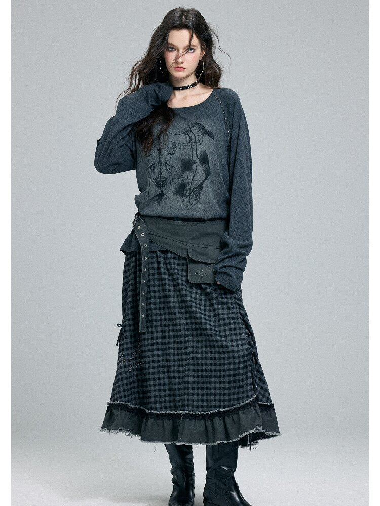 Washed Printed Rivet Knitted Top【s0000016261】