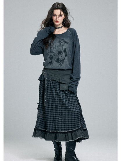 Washed Printed Rivet Knitted Top【s0000016261】