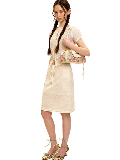 Breathable Lace Knit Top Skirt Set【s0000017442】