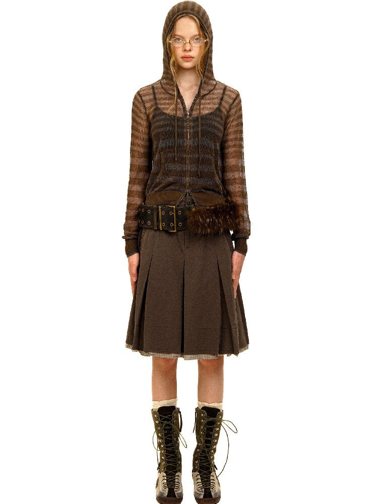 Patchwork Plaid Pleated Midi Skirt【s0000017940】