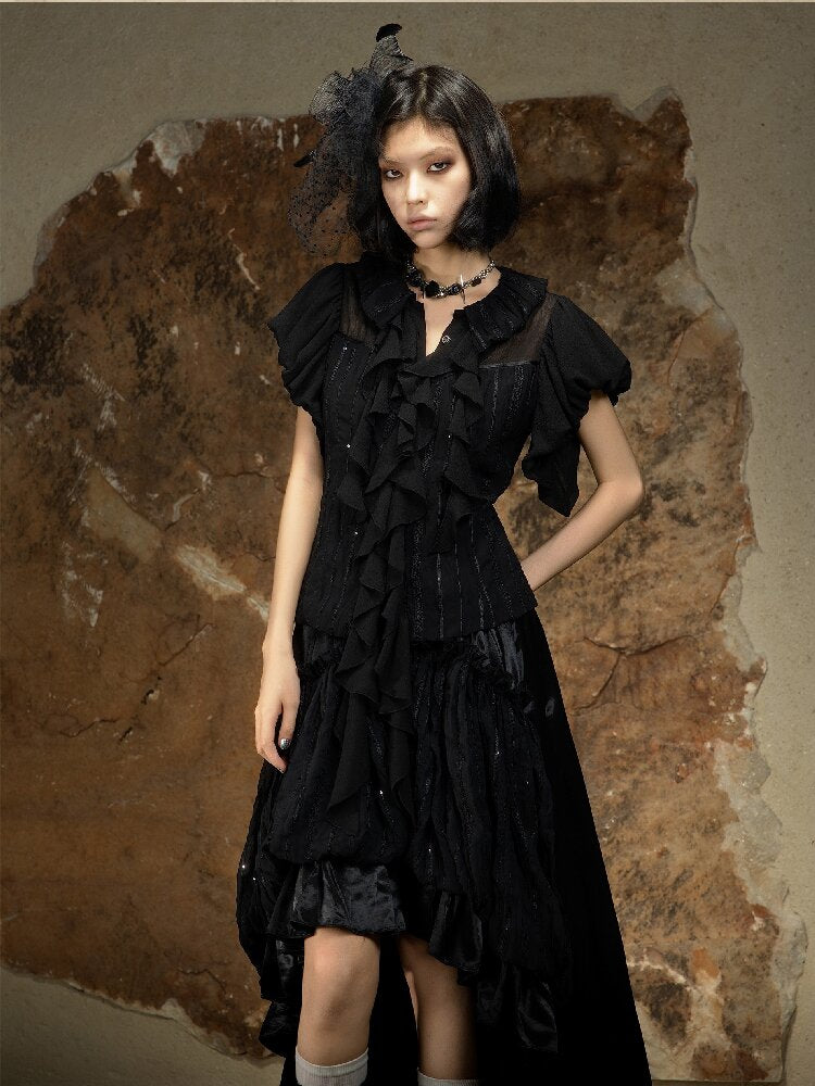 Court Style Dark Punk Puff Sleeve Shirt【s0000016886】