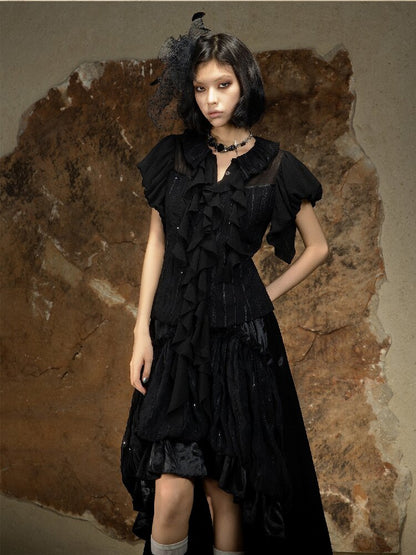 Court Style Dark Punk Puff Sleeve Shirt【s0000016886】