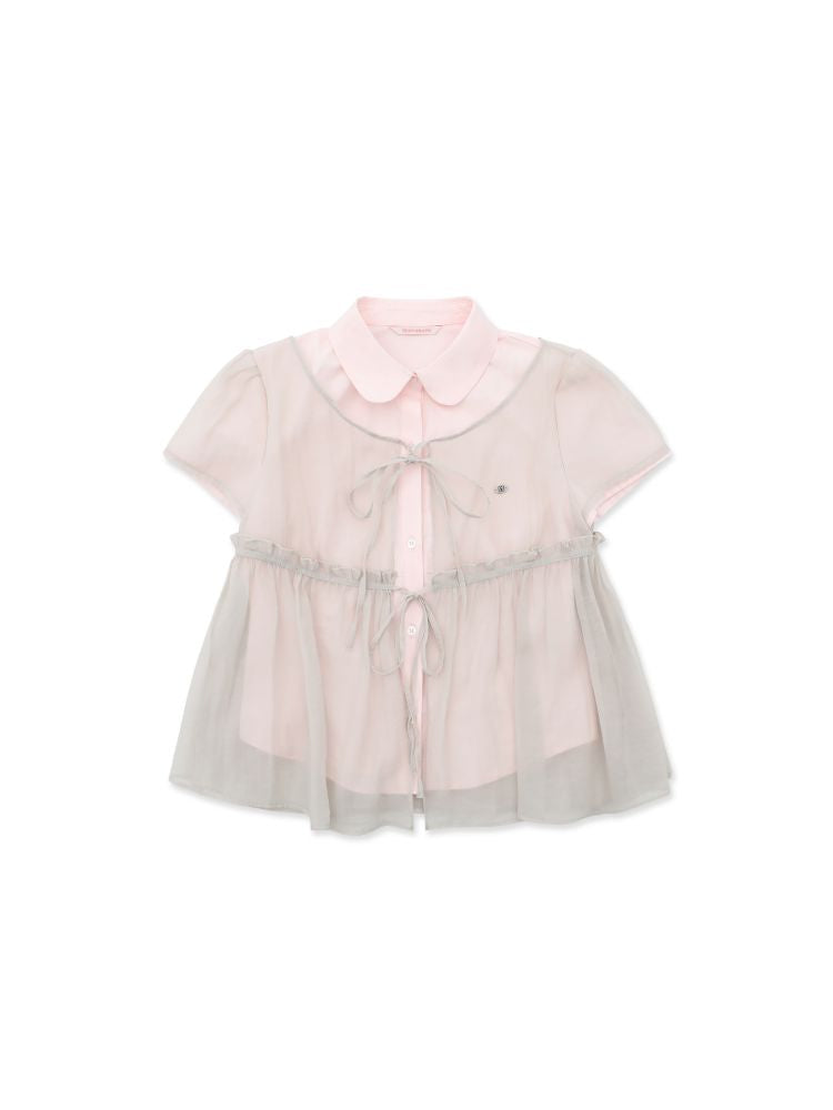 Lace Bottom Hem Slim Short Sleeve Shirt【s0000012487】