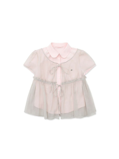 Lace Bottom Hem Slim Short Sleeve Shirt【s0000012487】