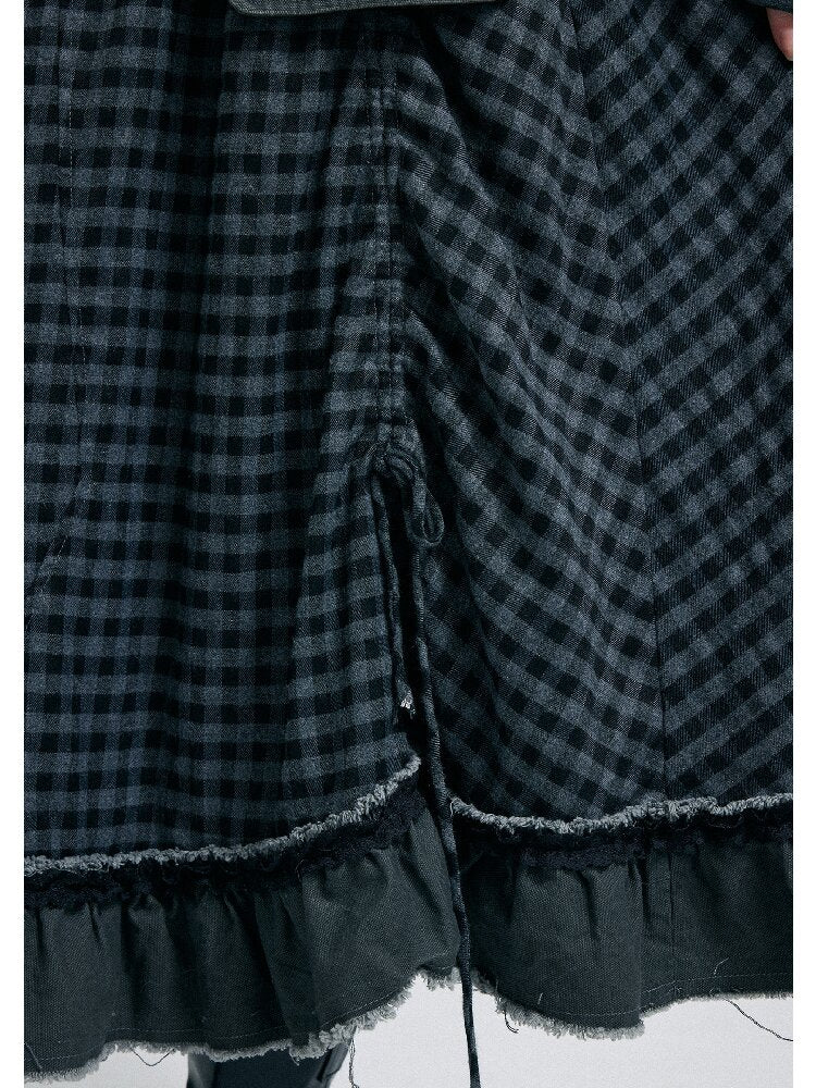 Raw Edge Plaid Patchwork Skirt【s0000016264】