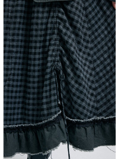Raw Edge Plaid Patchwork Skirt【s0000016264】