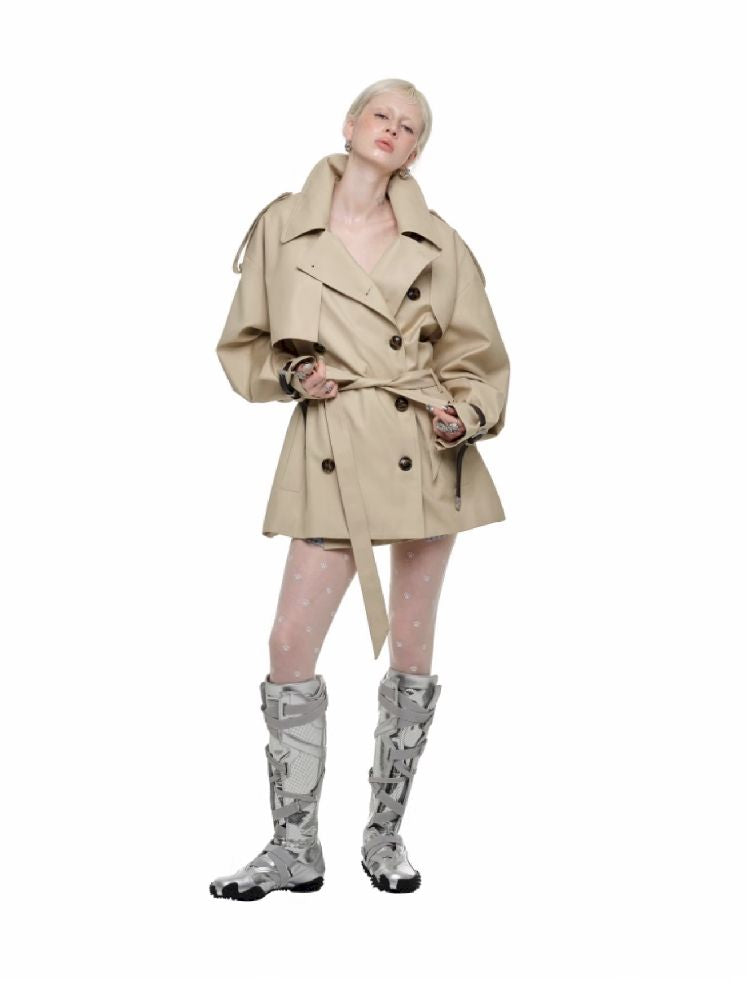 Double Breasted Large Lapel Mid-Length Trench Coat【s0000011577】