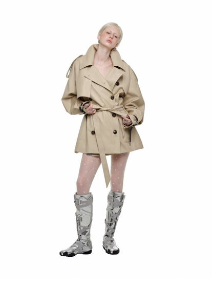 Double Breasted Large Lapel Mid-Length Trench Coat【s0000011577】