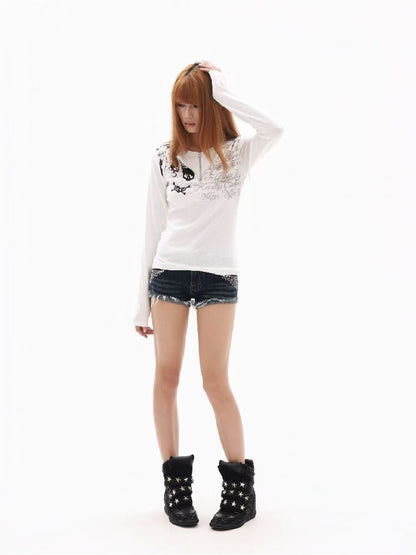 Heart Skull Cotton Long-Sleeve T【s0000018351】