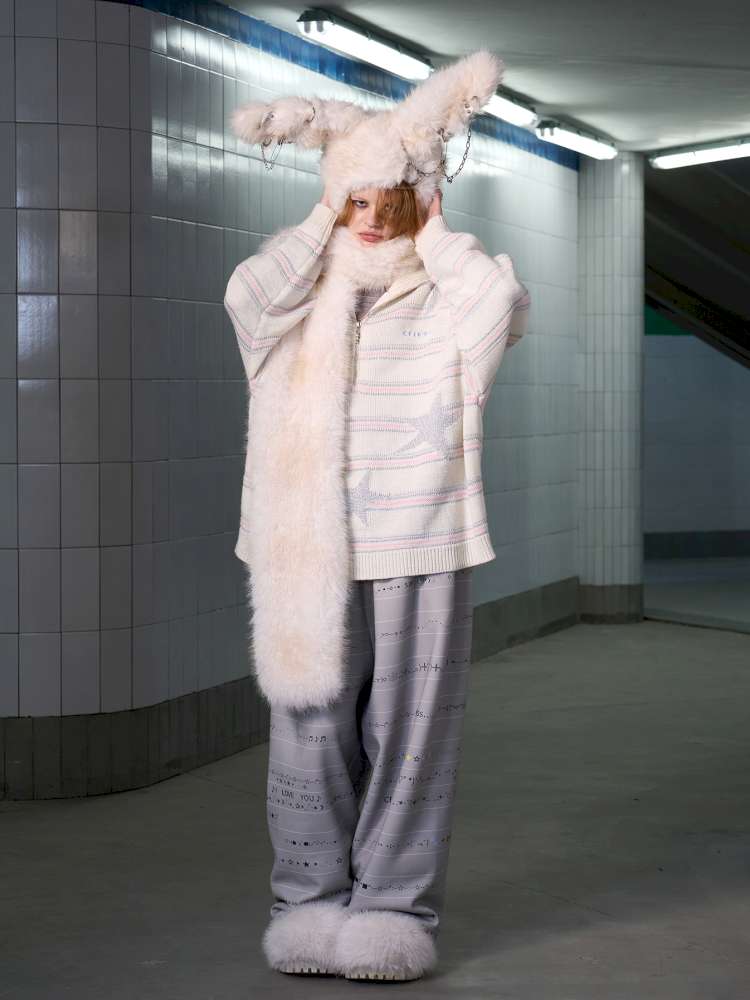 Long Hair Contrast Patch Hat Scarf【s0000014639】