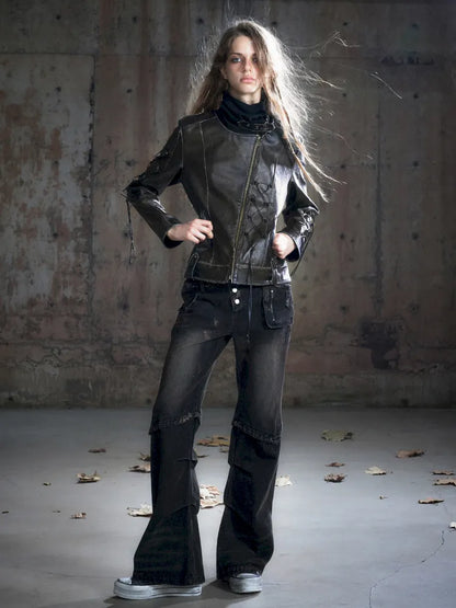 Strappy Slim-Fit Diagonal Zipper Coat【s0000013957】