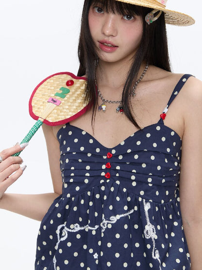 Summer Navy Blue Polka Dot Top【s0000016395】