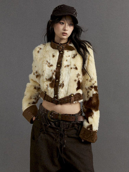 Patchwork Collar Short Fur Coat [S0000010330]